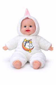 Papusa bebelus 50 cm, costum alb pufos cu unicorn, recita Ingerasul, jucarie interactiva - Img 2