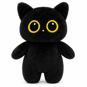Pisicuta de plus neagra 60cm, jucarie pufoasa cu ochi mari galbeni
