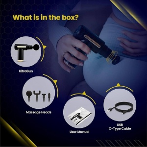 Pistol masaj muscular cu 4 capete interschimbabile, 6 trepte viteza, reincarcabil USB Type-C, 25W, argintiu - Img 3