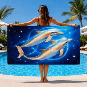 Prosop de Plajă cu Delfini 70x140 cm – Microfibră cu Design Elegant