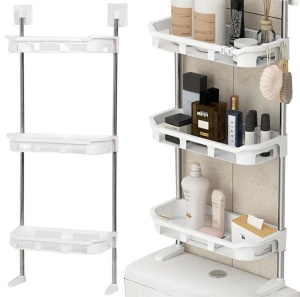 Raft multifunctional depozitare plastic alb, 3 niveluri, organizator baie bucatarie