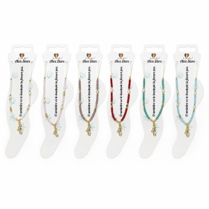 Set 12 bratari de picior Roxe, 20cm, cu calut de mare si perluta, margele colorate, reglabile