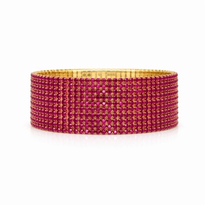 Set 12 bratari ROXE aurii elastice cu pietre magenta stralucitoare elegante - Img 2
