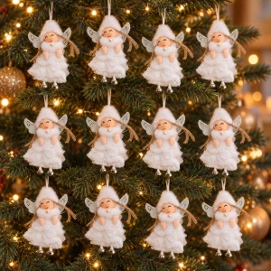 Set 12 buc Ornament de brad figurina inger, blanita si voal, 11x6 cm - Img 4