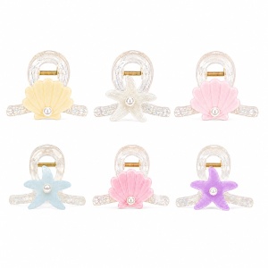Set 12 Clești de Păr 8 cm cu Scoică și Stea de Mare – Diverse Culori Pastelate