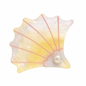 Set 12 Clești de Păr Scoică 7 cm cu Perlă – Diverse Culori Pastelate - Img 2
