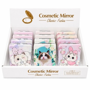 Set 12 oglinzi cosmetice compacte 8.5x6 cm, modele cu pisicute adorabile - Img 2