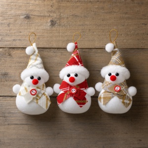 Set 12 ornamente de brad om de zăpadă, polistiren și textil, culori asortate, 17 × 6 cm - Img 3