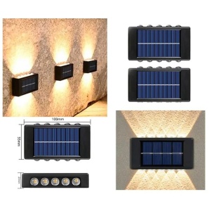 Set 2 Lămpi de Perete Solare cu LED, Plastic, 12 LED-uri, Negru