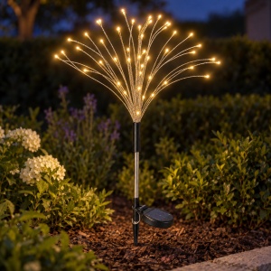 Set 2 lămpi solare decorative pentru grădină, model artificii, 120 LED, alb cald, 40x8cm - Img 3