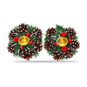 Set 2 suporturi lumanari de Craciun cu conuri de brad, decor auriu, 21x11x4cm