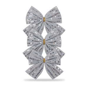 Set 3 fundițe decorative de Crăciun, argintiu cu paiete și fir auriu, plastic, 29x12,5cm