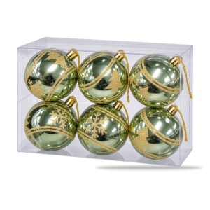 Set 6 globuri de Craciun, model brăduți și fulgi de nea, verde-auriu, plastic, 24x16x8cm