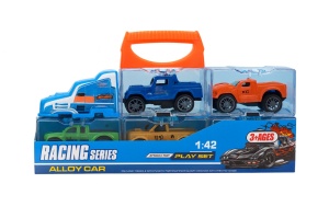Set Camion Transportor cu Masinute , Racing Series Alloy Car, 1:42, 26x13 cm
