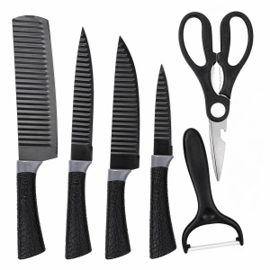Set cutite bucatarie 6 piese cu foarfeca si curatator, 28x9 cm