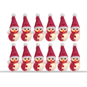 Set de 12 decoratiuni Oameni de zăpadă, roz si argintiu, cu lumini multicolore ,din plastic, 13x7 cm - Img 2