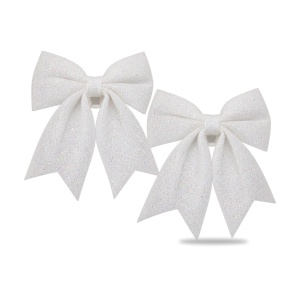 Set de 2 buc Cu Fundițe decorative de Crăciun albe cu sclipici, prindere plastic, 30x20 cm - Img 2