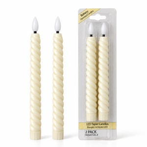 Set de 2 Lumânări LED cu efect de flacara realist, model răsucit, crem, 25cm - Img 2