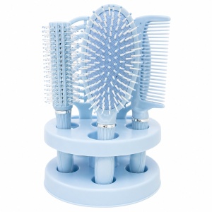 Set de 4 Perii de Păr și Oglindă cu Suport, Albastru – Kit Complet pentru Îngrijire și Styling