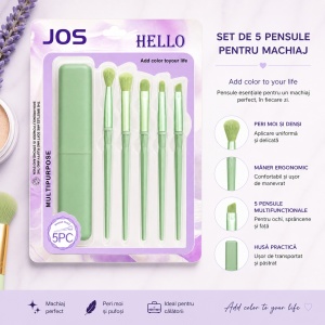Set de 5 Pensule Profesionale pentru Machiaj Verde Deschis – Husă pentru Transport - Img 2