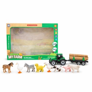 Set ferma pentru copii cu tractor, remorca si 10 animale domestice - Img 2