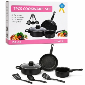 Set vase gatit 7 piese antiaderent, tigaie, cratita, ustensile incluse