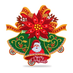 Sticker decorativ de Craciun cu clopotei, glitter, pentru geam si vitrina, 27x25cm