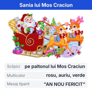Sticker decorativ de Craciun cu sania lui Mos Craciun, pentru geam sau perete, 75x42 cm - Img 2