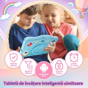 Tableta pentru copii 7 inch Android, 4GB RAM, 128GB, husa silicon, camera dubla, albastru - Img 6
