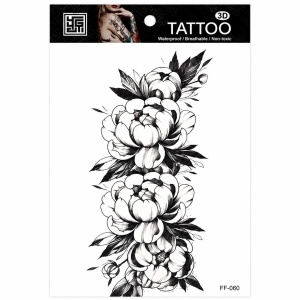 Tatuaj Temporar Semipermanent Bujori Florali Black & Grey – 18 cm, Rezistent la Apă