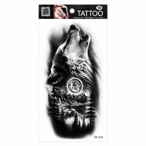 Tatuaj Temporar Semipermanent Lup Urlând la Lună – 18 cm, Rezistent la Apă