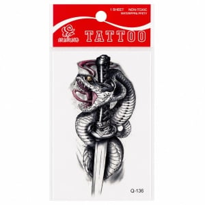 Tatuaj Temporar Semipermanent Șarpe și Sabie 10 cm – Design Realist în Stil Warrior