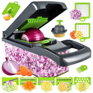 Tocator manual multifunctional legume 14 piese, feliere si cuburi, recipient colectare - Img 3