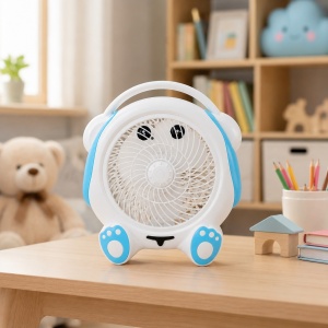 Ventilator Portabil 30 cm Alb cu Albastru – Design Drăguț, Silențios, 25W