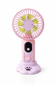 Ventilator portabil cu design labuta animalut, 9 viteze, display digital, suport inclus, mov roz