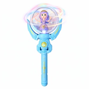 Baghetă magică cu lumini și figurina prințesă, jucărie interactivă pentru copii, Mov cu albastru, 36,5 cm