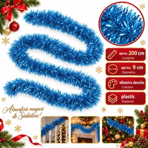 Beteală de Crăciun albastru deschis, diametru 9 cm, lungime 2 m, plastic