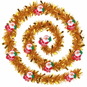 Beteală de Crăciun aurie cu ornamente Moș Crăciun, plastic, 200 cm, diametru 9 cm - Img 2
