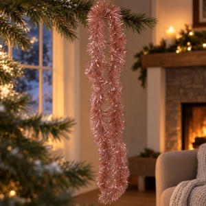 Beteală de Crăciun din plastic, rose-gold, diametru 9 cm, lungime 2 m - Img 4