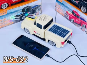Boxa portabila Bluetooth masina vintage, radio FM, panou solar, lumini LED, alb laptos - Img 4
