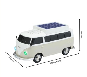 Boxă portabilă Bluetooth WSTER în formă de microbuz retro, cu încărcare solară, gri - Img 6