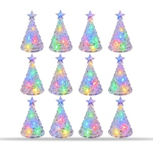Brăduț decorativ de Crăciun cu LED multicolor, set 12 bucăți, baterii, 8,5x4,5 cm - Img 2