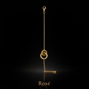 Brățară aurie Roxé cu cercuri interconectate și zirconii, inoxidabil 17+4.5 cm