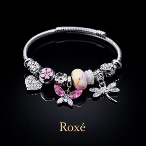 Bratara ROXE argintie cu fluture libelula si inimioara charmuri elegante - Img 4