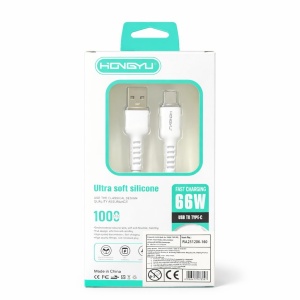Cablu de încărcare și date USB Type-C Hongyu HY-CB04, silicon moale, 66W, 1m, alb - Img 2