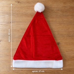 Căciulă de Moș Crăciun cu pompon, textil pufos roșu cu alb, 41 cm - Img 5