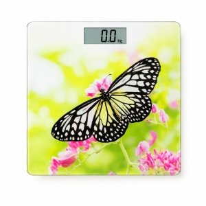 Cantar corporal digital cu display LED, sticla securizata, model fluture si flori