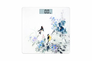 Cantar corporal digital cu display LED, sticla securizata, model pasari si flori