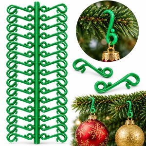 Cârlige agățătoare pentru globuri de brad, plastic verde, set 48 bucăți, 17x8cm - Img 2