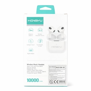 Căști wireless TWS Hongyu HY-BT04 Bluetooth 5.3, control touch, albe - Img 3